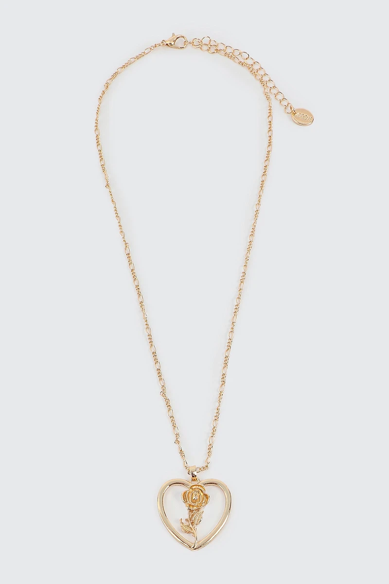 Collier avec pendentif cœur à détail de rose