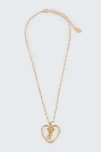 Collier avec pendentif cœur à détail de rose