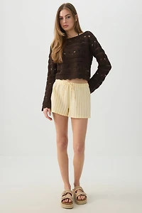 Ardene Woven Mid Rise Shorts in Light Yellow | Size | 100% Cotton