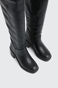 Bottes aux genoux en faux cuir à talon bloc