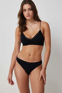 Ardene Seamless Thong Panty in Black | Size Medium | Nylon/Elastane