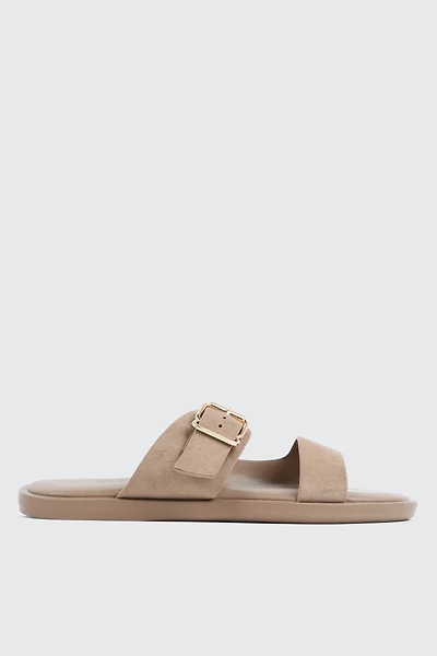 Ardene Faux Suede Flat Sandals in Beige | Size