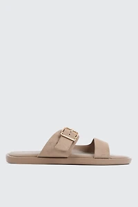 Ardene Faux Suede Flat Sandals in Beige | Size