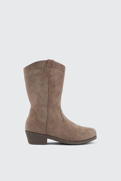 Ardene Kids Faux Suede Embroidered Boots in Brown | Size