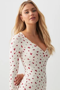 Ardene Long Sleeve PJ Romper in Off-White | Size | Polyester/Spandex | Eco-Conscious