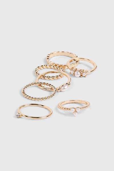 Ardene 8-Pack Assorted Rings in Gold | Size