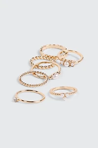 Ardene 8-Pack Assorted Rings in Gold | Size