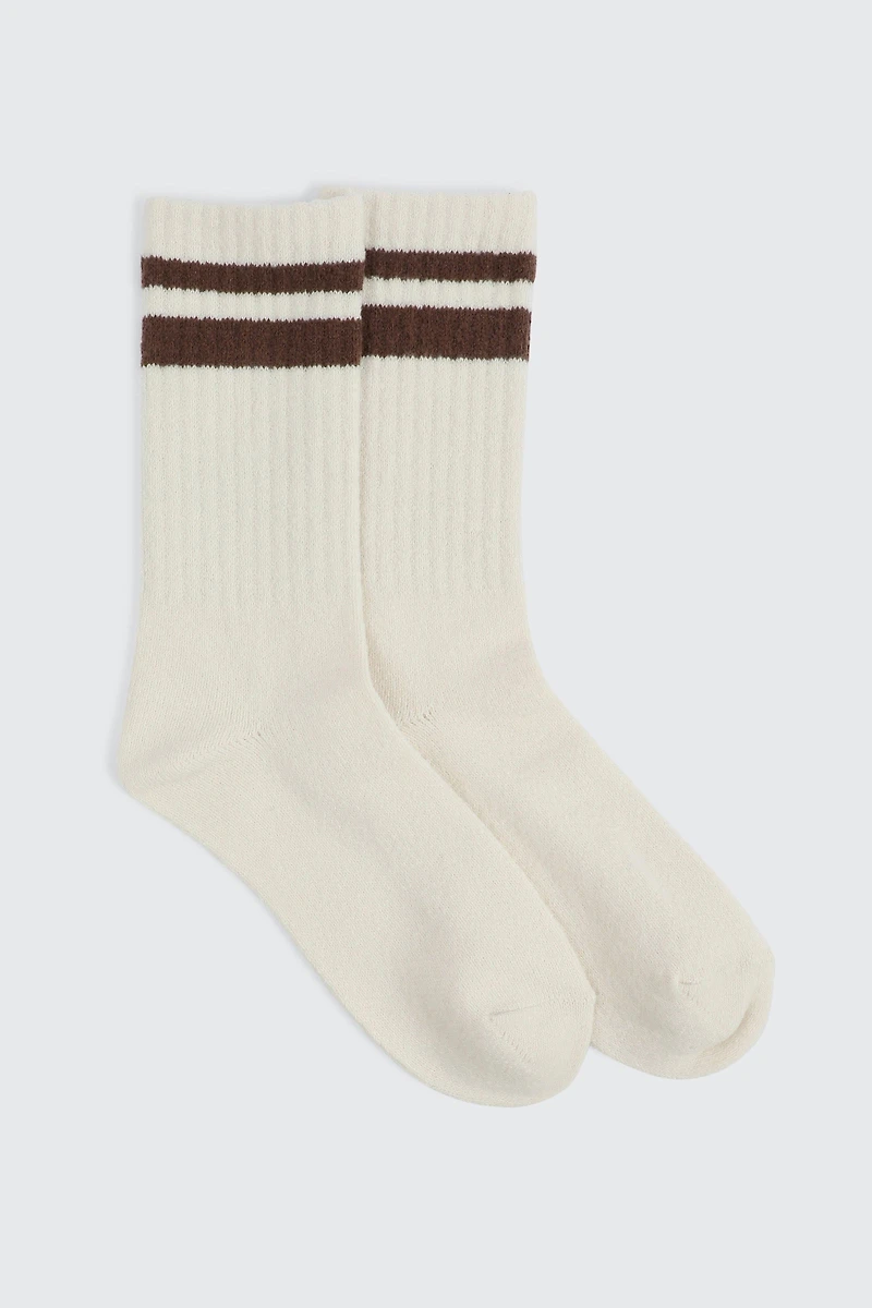 Ardene Boot Socks with Accent Stripes in Off-White | Polyester/Elastane