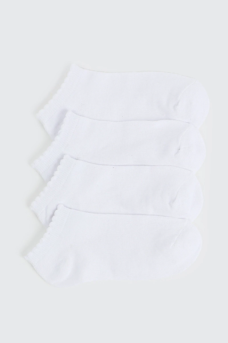 Ardene Kids 4-Pack Pug Ankle Socks in White | Polyester/Spandex