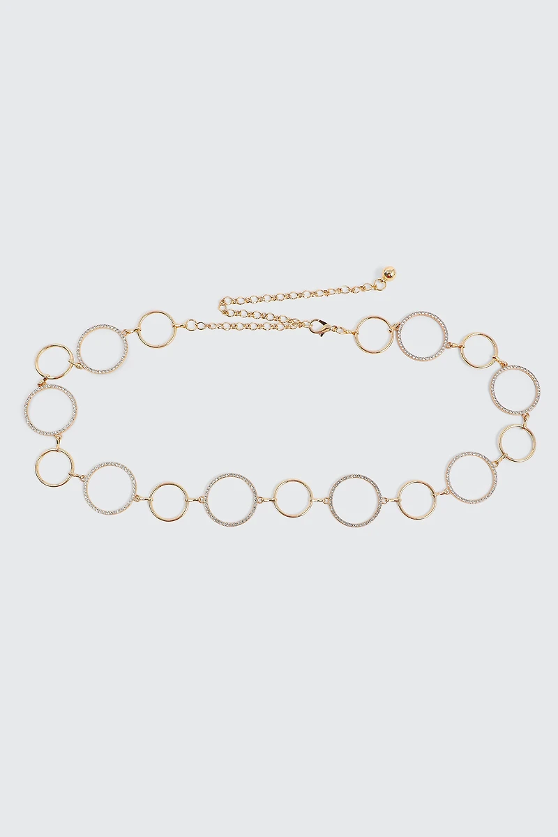Ardene Rhinestone O-Ring Chain Belt in Gold