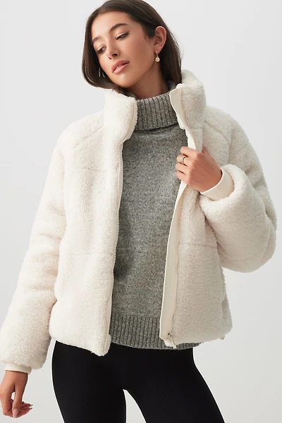 Ardene Sherpa Puffer Jacket in Off-White | Size | Polyester