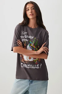 Ardene Oversized The Grinch T-Shirt in Dark Grey | Size | 100% Cotton