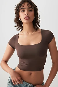 Ardene Contour Ultra Crop Square Neck T-Shirt in Brown | Size | Elastane/Polyamide