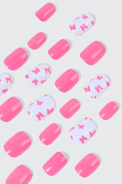 Ardene Kids 20-Pack Butterfly Fake Nails in Pink