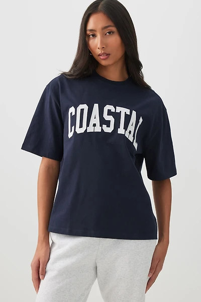 Ardene Oversized Graphic T-Shirt in Dark Blue | Size | 100% Cotton