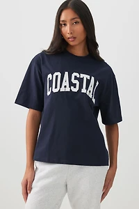 Ardene Oversized Graphic T-Shirt in Dark Blue | Size | 100% Cotton