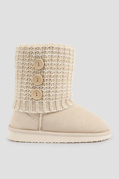 Ardene Bootie Slippers with Buttons in Beige | Size | Faux Suede | Eco-Conscious