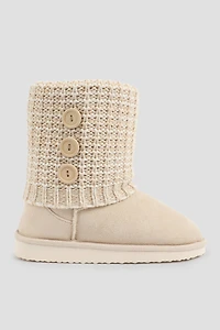 Ardene Bootie Slippers with Buttons in Beige | Size | Faux Suede | Eco-Conscious