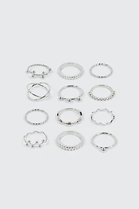 Ardene 12-Pack Wave & Sphere Rings in Silver | Size