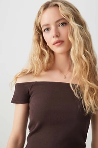 Ardene Ribbed Off Shoulder Top in | Size | Cotton/Elastane