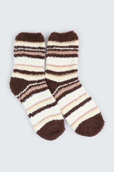 Ardene Striped Cozy Socks in Brown | Polyester/Spandex
