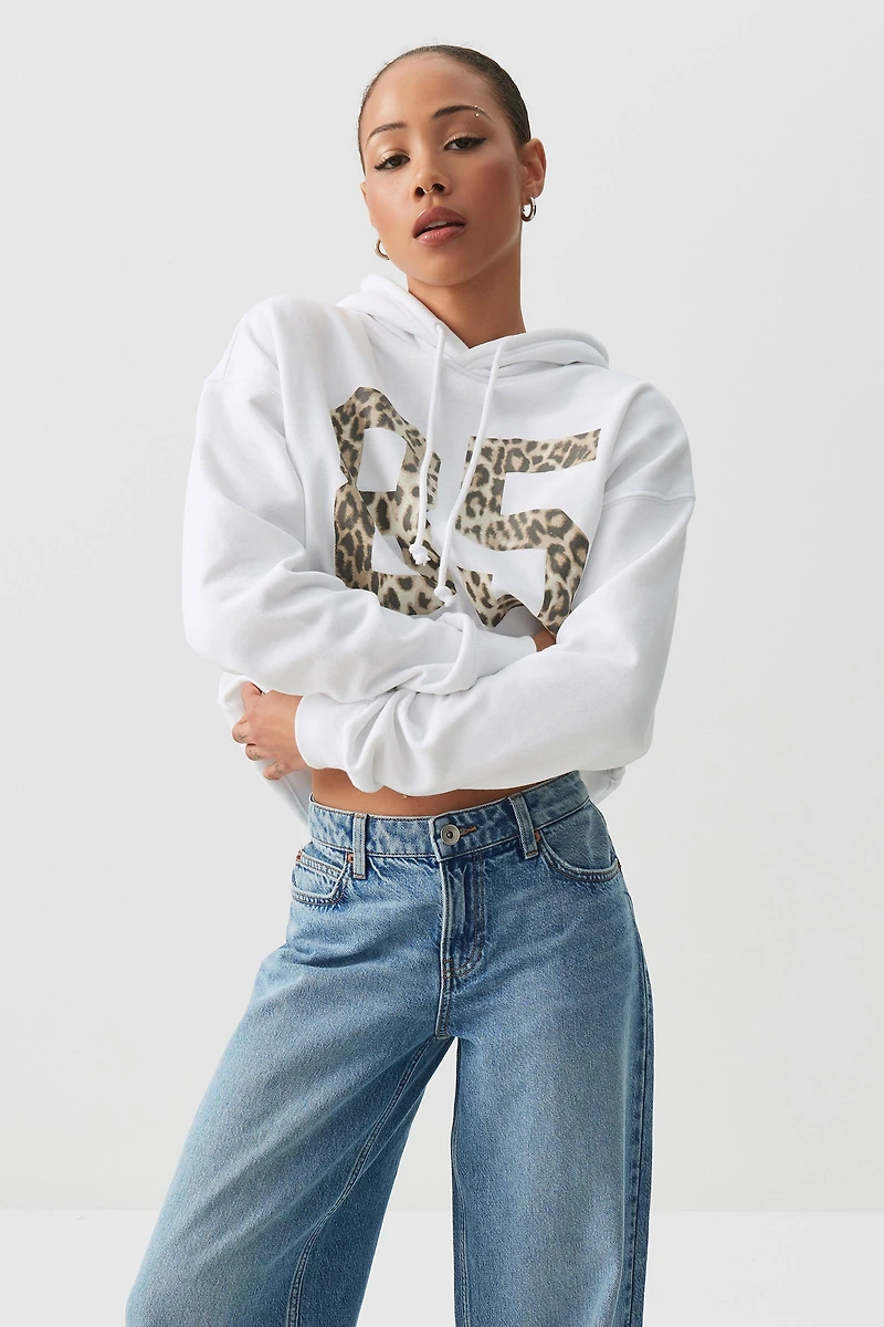 Ardene Printed Oversized Hoodie in White | Size Medium | Polyester/Cotton | Fleece-Lined | Eco-Conscious