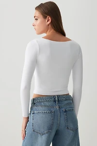 T-shirt à col dégagé et manches longues Contour