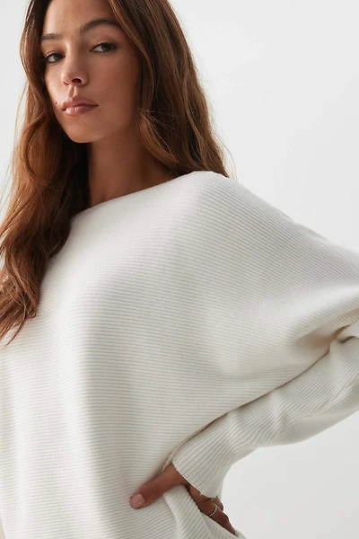 Ardene Horizontal Rib Dolman Sweater in Off-White | Size | Polyester/Rayon/Nylon