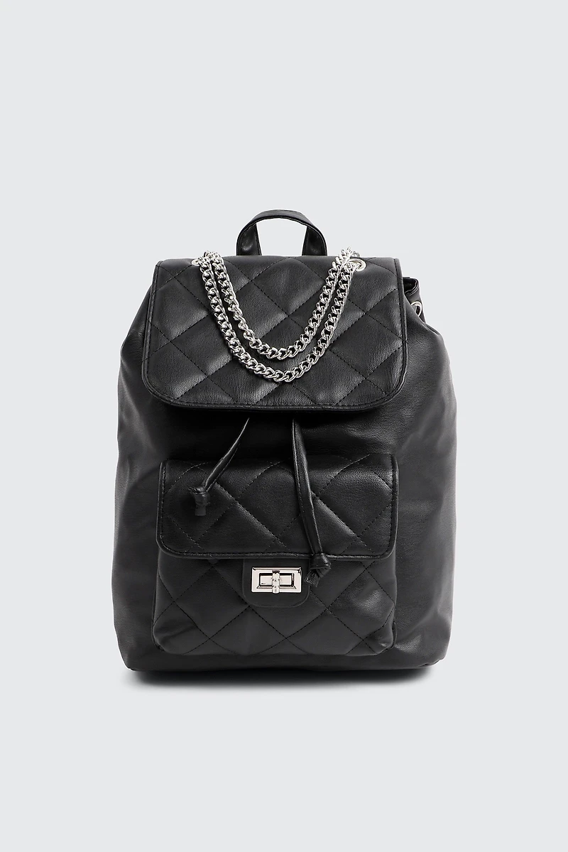 Ardene Small Backpack with Chain Detail in Black | Faux Leather/Polyester