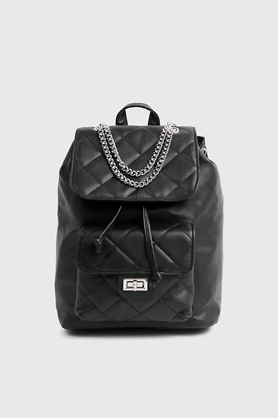 Ardene Small Backpack with Chain Detail in Black | Faux Leather/Polyester