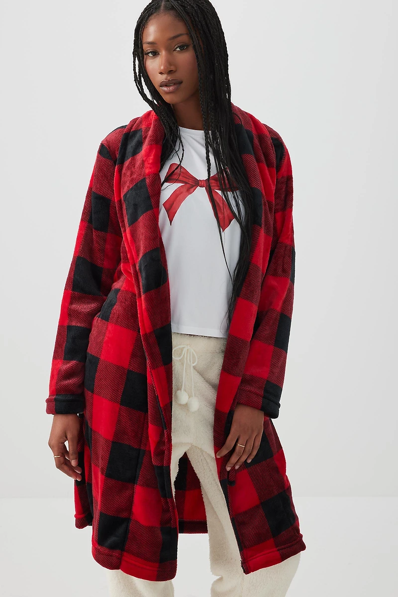 Ardene SUNDAYSOFT Short Robe in Red | Size | Polyester | Eco-Conscious