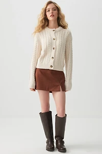 Ardene Chunky Cable Knit Cardigan in Beige | Size Large | Polyester/Nylon