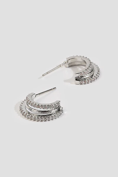 Ardene Cubic Zirconia Hoop Earrings in Silver | Stainless Steel