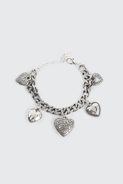 Ardene Chunky Heart Charm Bracelet in Silver