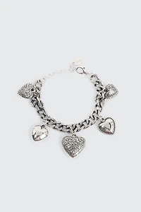 Ardene Chunky Heart Charm Bracelet in Silver