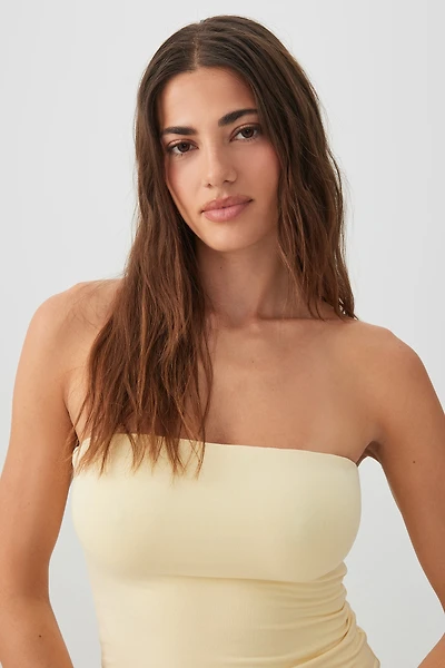 Ardene Basic Double Layer Tube Top in Light Yellow | Size | Polyester/Elastane