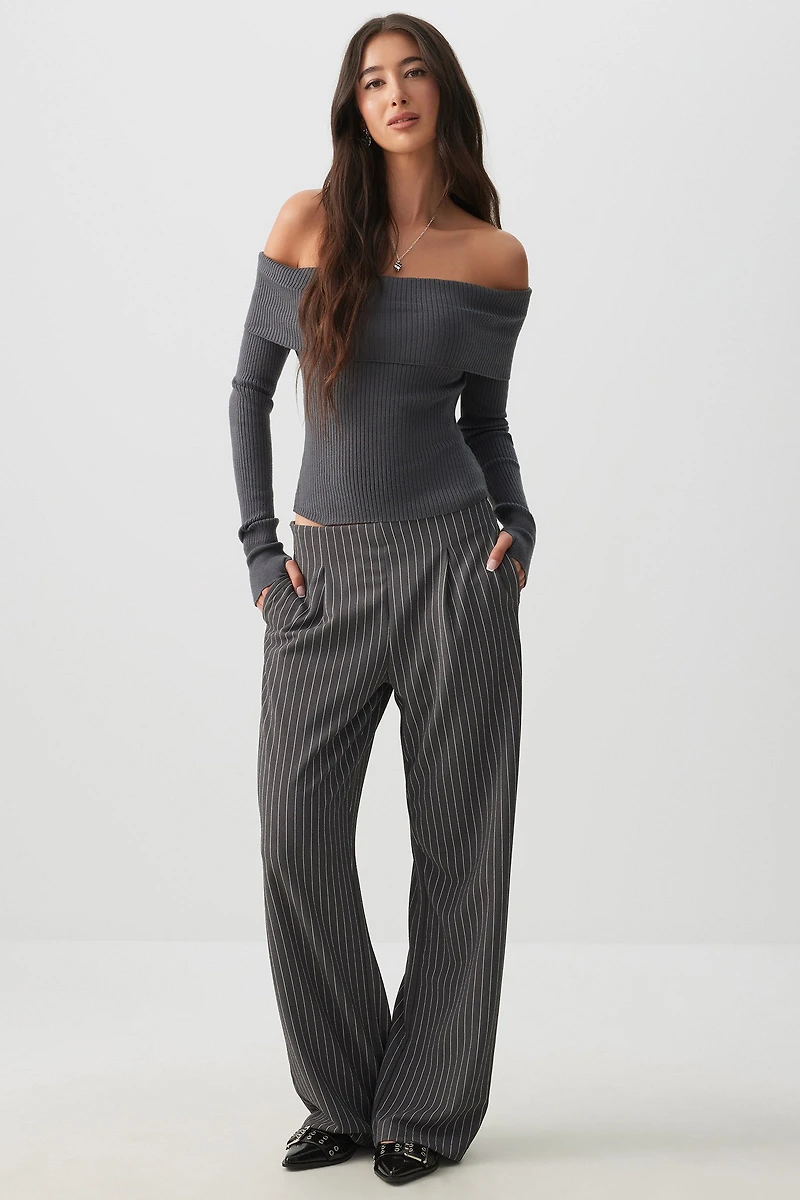 Ardene High Rise Wide Leg Pleated Pants in Dark Grey | Size | Polyester/Spandex
