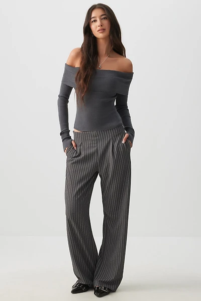 Ardene High Rise Wide Leg Pleated Pants in Dark Grey | Size | Polyester/Spandex