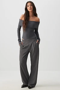 Ardene High Rise Wide Leg Pleated Pants in Dark Grey | Size | Polyester/Spandex