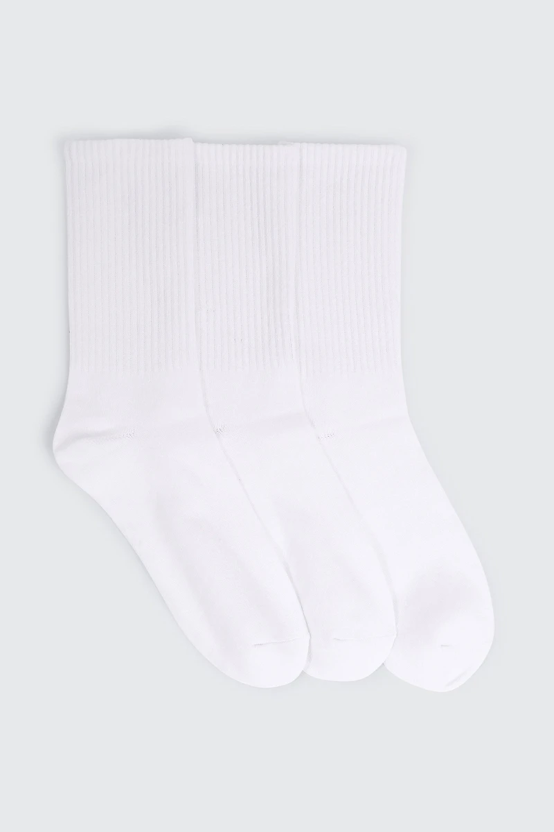 Ardene 3-Pack Ribbed Crew Socks in White | Polyester/Spandex/Cotton