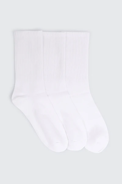 Ardene 3-Pack Ribbed Crew Socks in White | Polyester/Spandex/Cotton