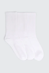 Ardene 3-Pack Ribbed Crew Socks in White | Polyester/Spandex/Cotton