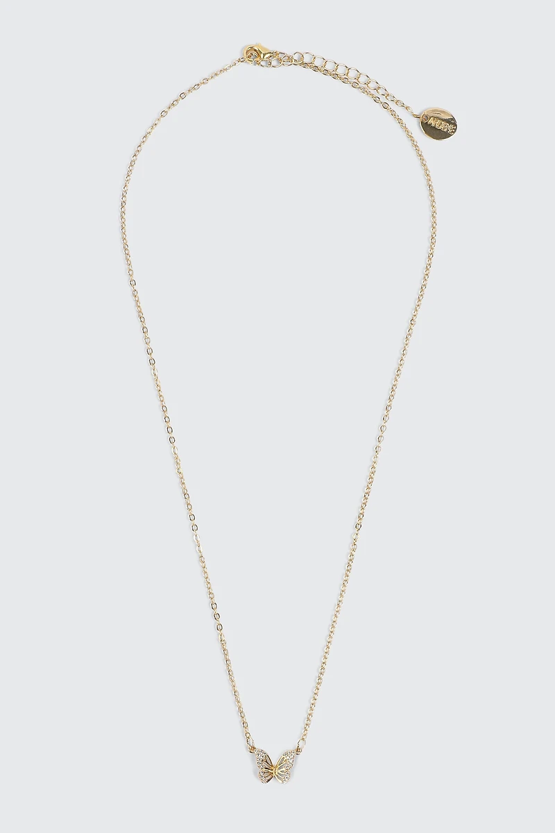 Collier à pendentif papillon plaqué or 14K