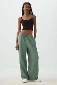 Ardene Washed Wide Leg Sweatpant in Khaki | Size | Polyester/Cotton | Fleece-Lined