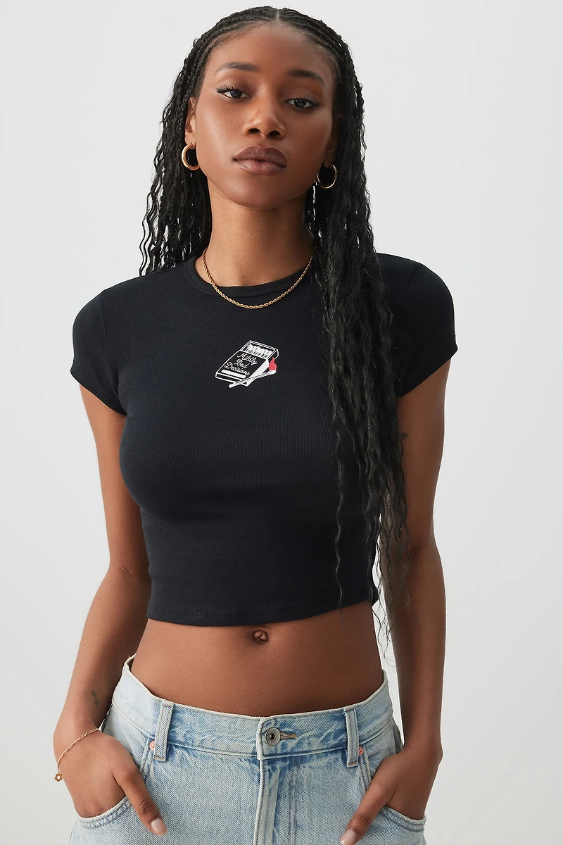 Ardene Graphic Baby T-Shirt in Black | Size Small | Cotton/Elastane