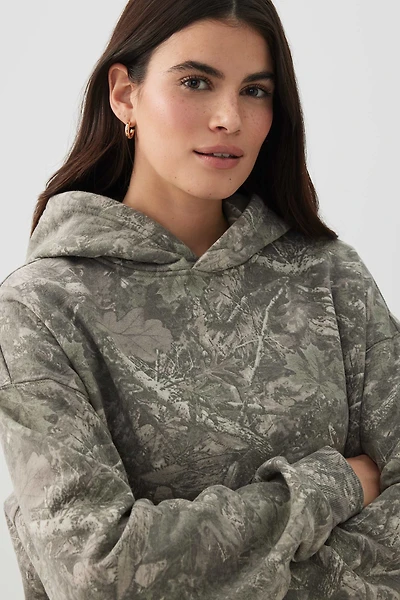 Ardene Oversized Printed Hoodie in Khaki | Size | Polyester/Cotton | Fleece-Lined