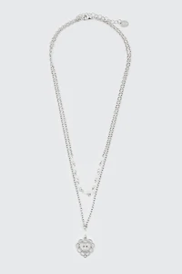 Ardene 2-Row Necklace with Heart Cross Pendant in Silver