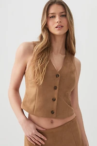 Ardene Crop Faux Suede Vest in Cognac | Size | Polyester/Elastane/Faux Suede