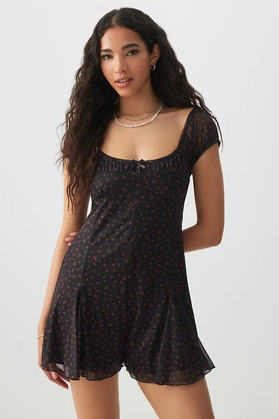 Ardene Floral Mesh Romper in | Size | Polyester/Elastane