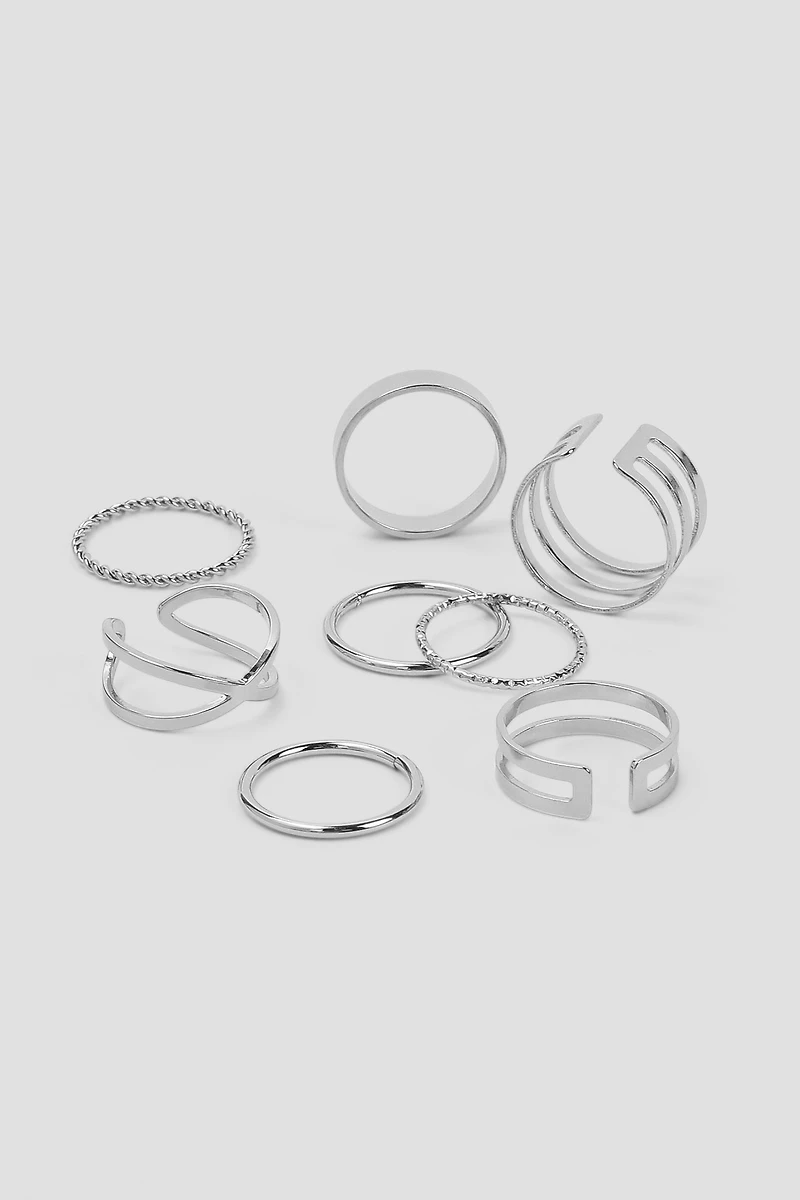 Ardene 8-Pack Minimalist Rings in Silver | Size Small